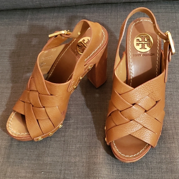 Tory Burch Jodie Wooden Chunky Leather Sandals - Picture 1 of 5